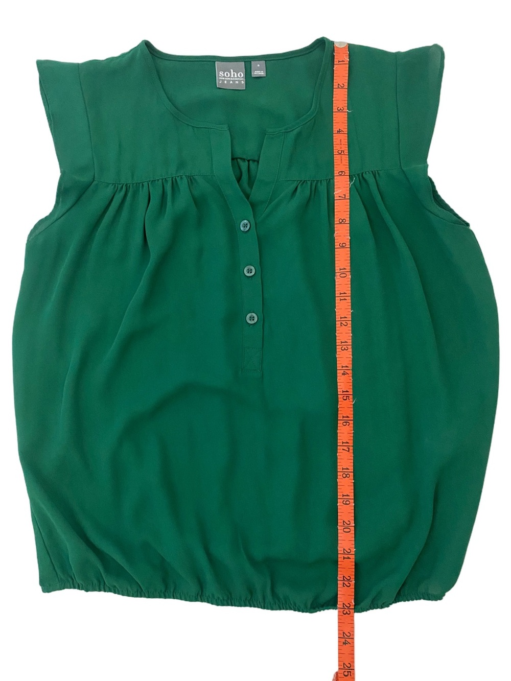 New York & Company Deep Green Cap-Sleeve Button-Front Blouse in Size S - Picture 6 of 7